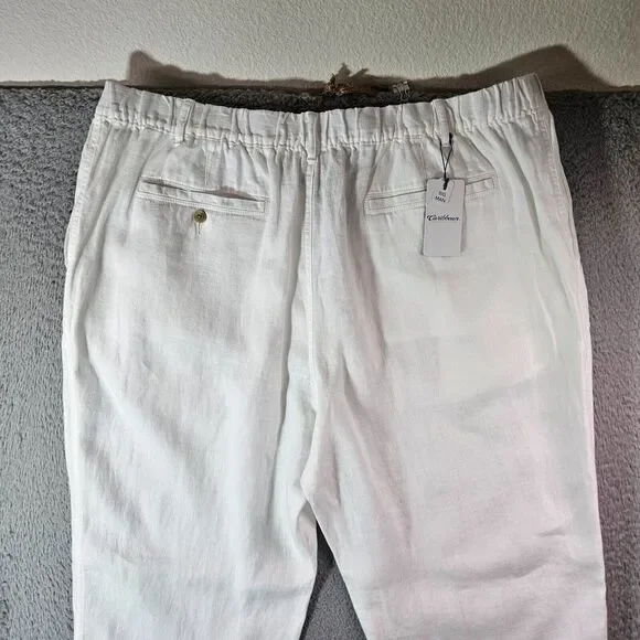 $89 NWT Caribbean Roundtree & Yorke Linen Pants‎ Men 44 x 32 Elastic Waist White
